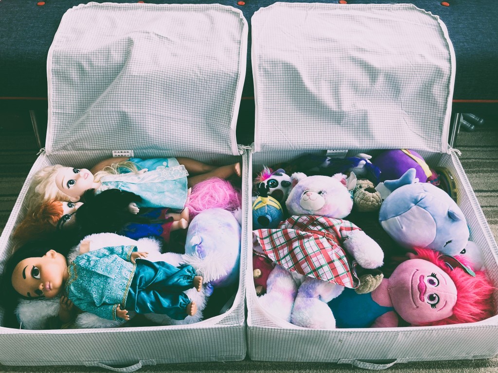 Lots of teddies being packed away as my daughter now wants to be someone's boss instead of play with them.